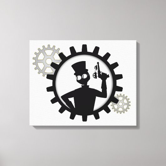 Steampunk Man Holding Pistool in overvloeikoed doe Canvas Afdruk (Voorkant)