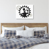 Steampunk Man Holding Pistool in overvloeikoed doe Canvas Afdruk (Insitu (Slaapkamer))