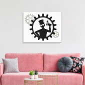 Steampunk Man Holding Pistool in overvloeikoed doe Canvas Afdruk (Insitu (Woonkamer))