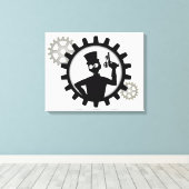 Steampunk Man Holding Pistool in overvloeikoed doe Canvas Afdruk (Insitu (Houten vloer))
