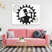 Steampunk Man Holding Pistool in overvloeikoed doe Canvas Afdruk (Insitu (Woonkamer))