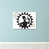 Steampunk Man Holding Pistool in overvloeikoed doe Canvas Afdruk (Insitu (Houten vloer))