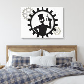 Steampunk Man Holding Pistool in overvloeikoed doe Canvas Afdruk (Insitu (Slaapkamer))