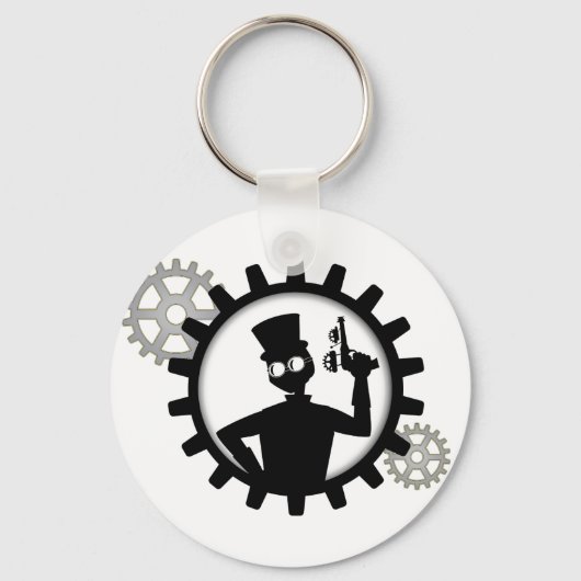 Steampunk Man Holding Pistool in Sleutelhanger voo (Voorkant)