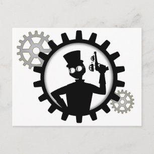 Steampunk Man Holding Pistool in tandwielen Briefk Briefkaart