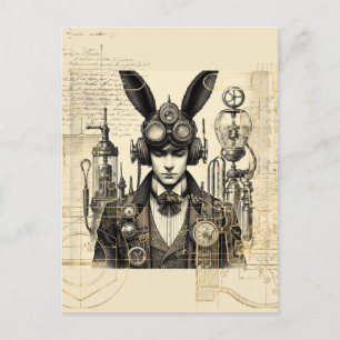 Steampunk Man met Bunny Ears Briefkaart