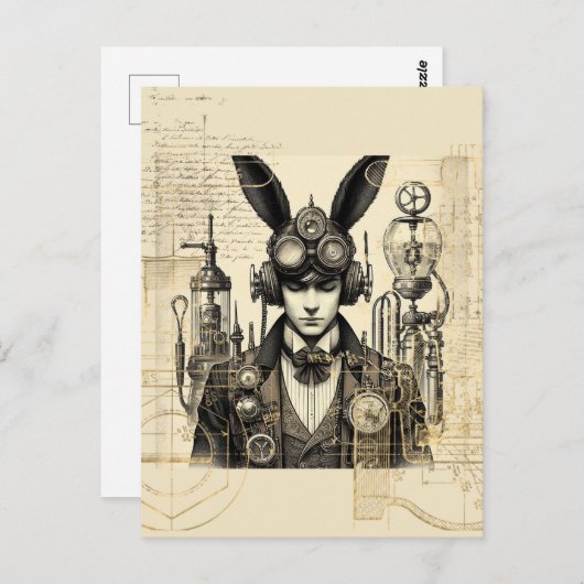 Steampunk Man met Bunny Ears Briefkaart (Voorkant / Achterkant)