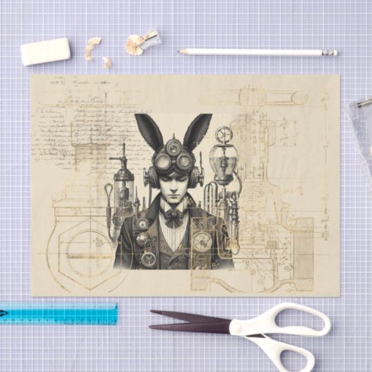 Steampunk man met Konijnenoren Tissuepapier (Craft)