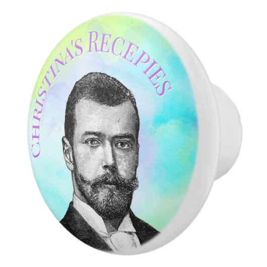 Steampunk-man op blauwgroen groene paarse aangepas keramische knop (Rechts)