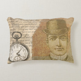 Steampunk Man Pocket Watch Bowler Pet Accent Kussen