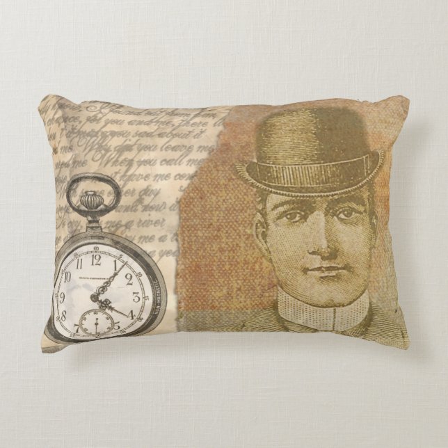 Steampunk Man Pocket Watch Bowler Pet Accent Kussen (Voorkant)