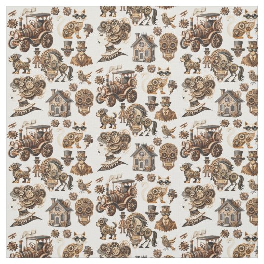 Steampunk man vrouw dieren machines kunst stof (Swatch)