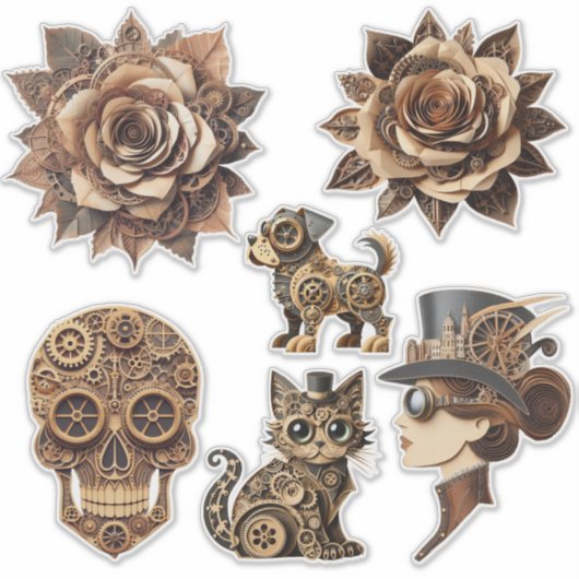 Steampunk man vrouw dieren papier ambachten kunst sticker (Voorkant)