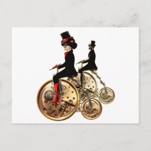 Steampunk man vrouw penny farthings cadeaus door L Briefkaart