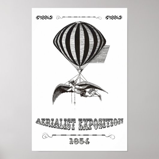 Steampunk Man with Wings & Hot Air Balloon Poster (Voorkant)