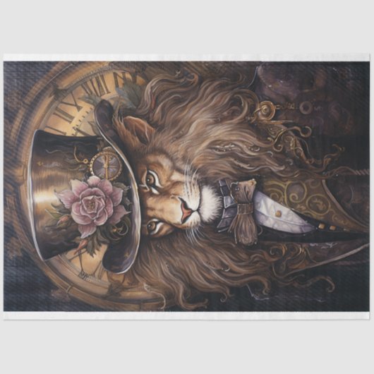 Steampunk Mannelijke Leeuw  Bruin Decoupage Papier (Voorkant)