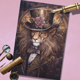 Steampunk Mannelijke Leeuw  Bruin Decoupage Papier
