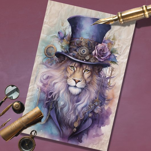 Steampunk Mannelijke Leeuw Paarse Lila Decoupage P Tissuepapier