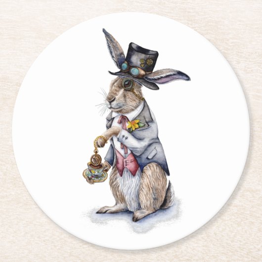 Steampunk March Hare Ronde Kartonnen Onderzetter (Voorkant)