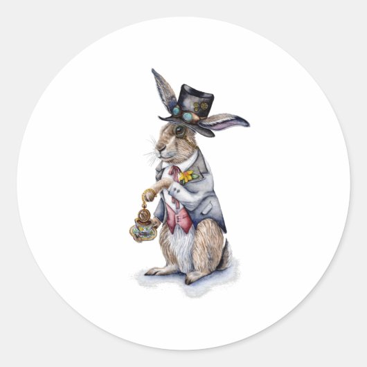 Steampunk March Hare Ronde Sticker (Voorkant)