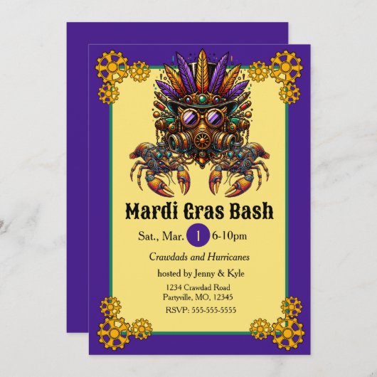 Steampunk Mardi Gras Kaart (Voorkant / Achterkant)