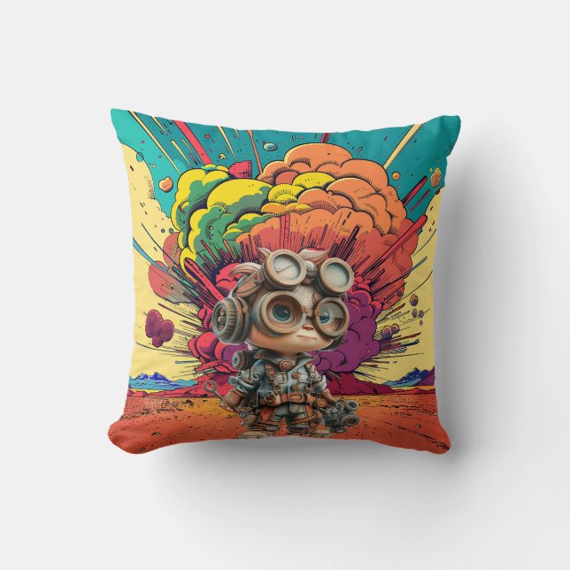 Steampunk Mechanic Cartoon Explosion Kussen (Voorkant)