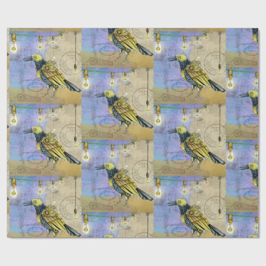 Steampunk Mechanical Bird Engineering Birthday Cadeaupapier (Vlak)