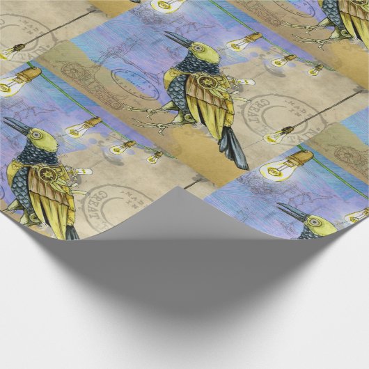 Steampunk Mechanical Bird Engineering Birthday Cadeaupapier (Hoek)