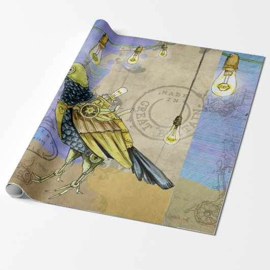 Steampunk Mechanical Bird Engineering Vaderdag Cadeaupapier (Uitgerold)