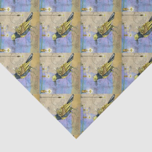 Steampunk Mechanical Bird Engineering Vaderdag Tissuepapier (Detail)