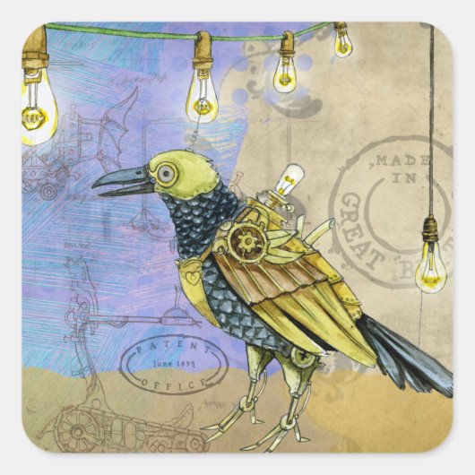 Steampunk Mechanical Bird Engineering Vaderdag Vierkante Sticker (Voorkant)