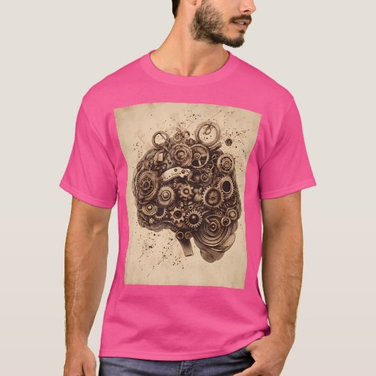 Steampunk Mechanical Brain Art Design T-shirt (Voorkant)