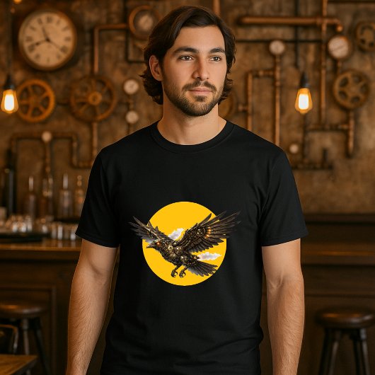 Steampunk Mechanical Flying Crow over Full Moon T-shirt