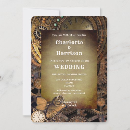 Steampunk Mechanical Gears Butterfly Invit Kaart (Voorkant)