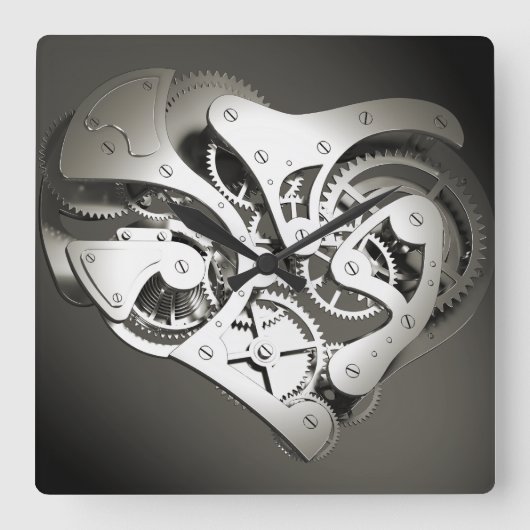 Steampunk Mechanical Heart - B&W Vierkante Klok (Voorkant)