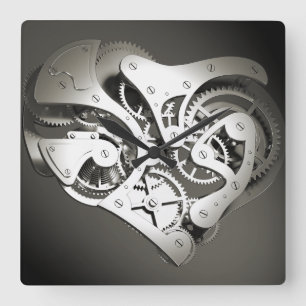  Steampunk Mechanical Heart - B&W Vierkante Klok