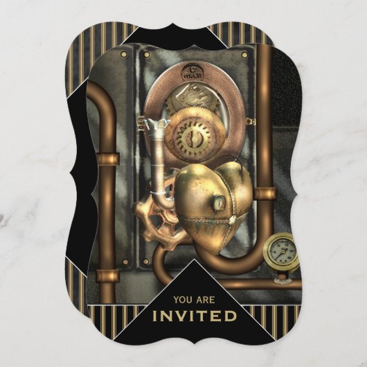 Steampunk Mechanical Heart Event Invitation Kaart (Voorkant / Achterkant)