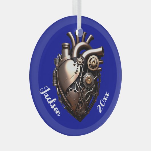 Steampunk Mechanical Heart Glas Ornament (Voorkant Rechts)