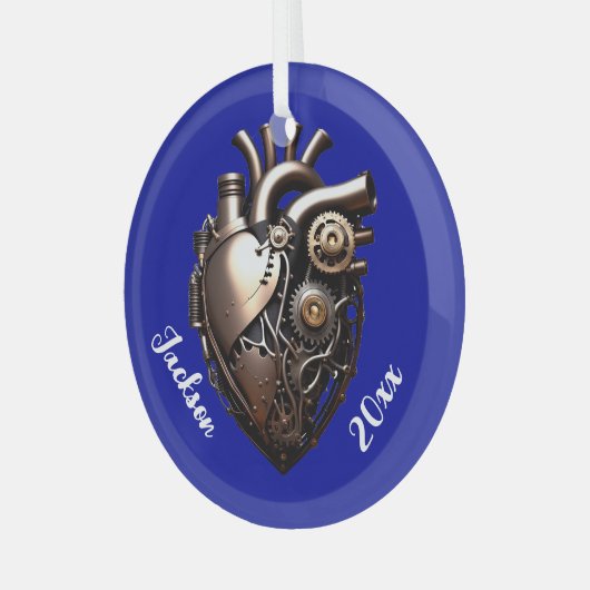 Steampunk Mechanical Heart Glas Ornament (Voorkant links)