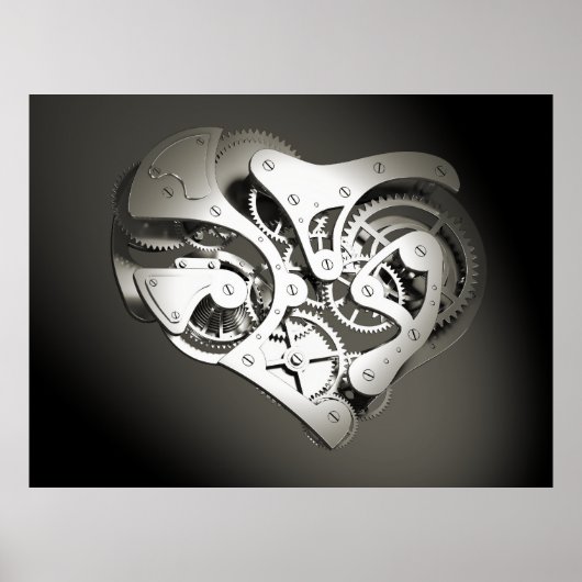  steampunk Mechanical Heart - Platinum B&W Poster (Voorkant)