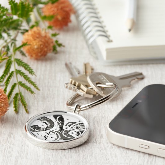 steampunk Mechanical Heart - Platinum B&W Sleutelhanger (Zijkant)
