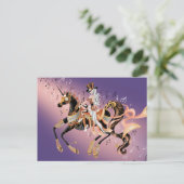 Steampunk Mechanical Horse & Lady Paars Briefkaart (Staand voorkant)