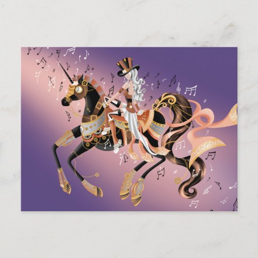 Steampunk Mechanical Horse & Lady Paars Briefkaart (Voorkant)