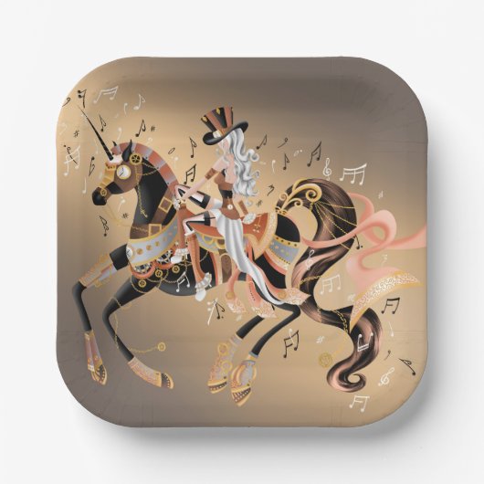 Steampunk Mechanical Horse & Lady Paper-Bord Papieren Bordje (Voorkant)