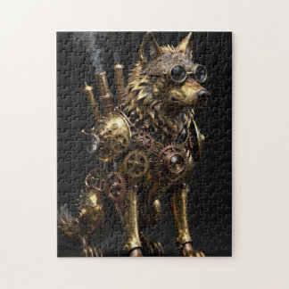 Steampunk Mechanical Sitting Wolf Art Legpuzzel