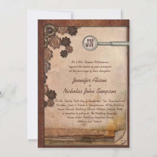 Steampunk Mechanical Writing Set Wedding Invites Kaart (Voorkant)
