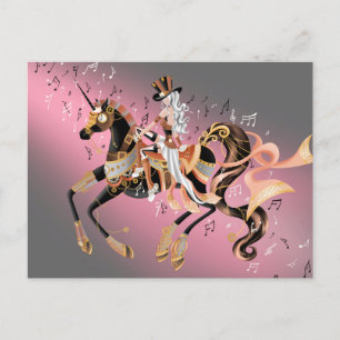 Steampunk Mechanisch Paard & Dame koffie goud Briefkaart