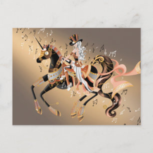 Steampunk Mechanisch Paard & Dame koffie goud Briefkaart