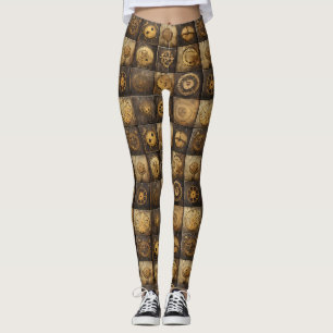 Steampunk mechanisch tandwiel tegelpatroon goud br leggings