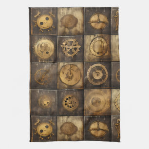 Steampunk Mechanisch Tandwiel Tegelpatroon Goud Br Theedoek